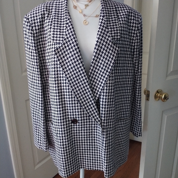 Giorgio Saint Angelo Vintage Houndstooth Linen Dark Navy Blazer Jacket 22 - Picture 4 of 12